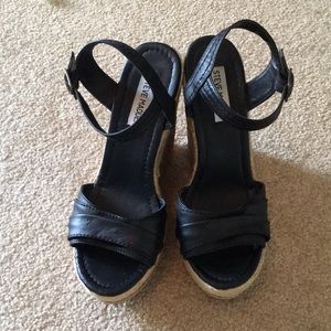Black and Cork Steve Madden Wedges
